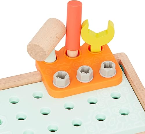 Miniatura 8 de B. toys Kit Fix 'n' Play - Caja de herramientas de juego de simulación - Caja de herramientas y accesorios de madera (25 piezas) - Juego de
