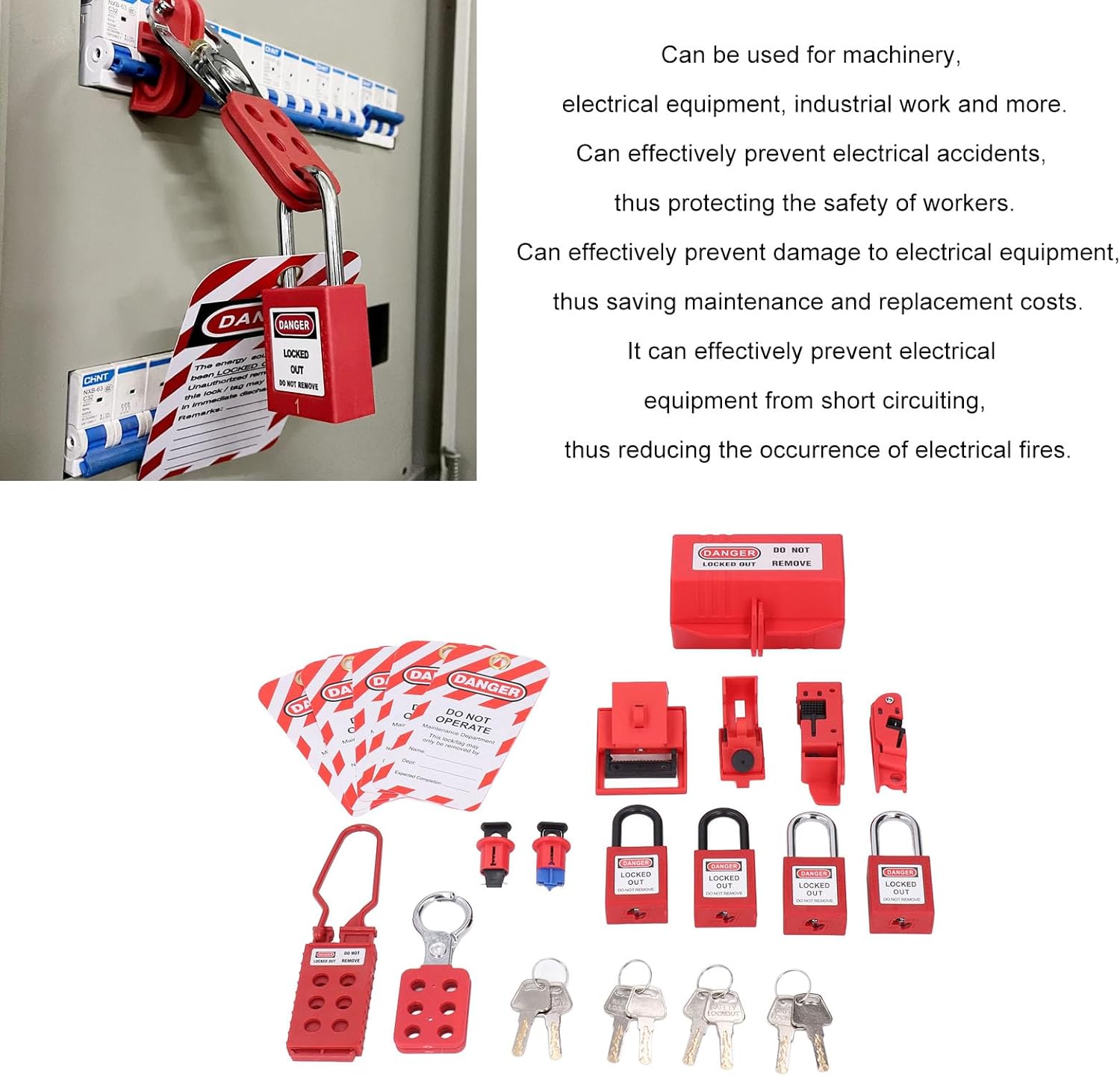 Electrical Lockout Tagout Kit, Group Lockout Hasps, Lockout Tag, Safety Locks Hanging Tags Keys and Storage Bag for Electrical Lockouts(Red)
