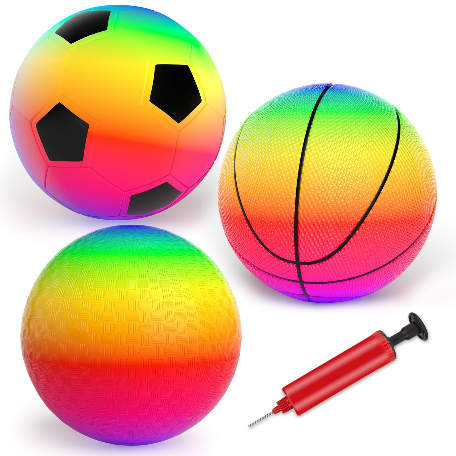Ynanimery 3 Pcs Toddler Rainbow Football with Pump, Playground Toy Balls for Toddler Boys Girls Kids, Indoor and Outdoor Beach, Park, Family Games, 3 4 5 6 7 8 Years Old Kids