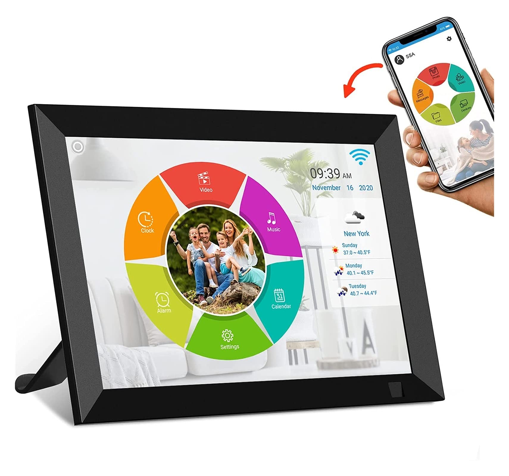 QHYXT WiFi Digital Photo Frame, 8 Inch Picture Frame with IPS Touch Screen Portrait or Landscape Stand Auto- Rotate Share Photos and Videos via App at Anytime and Anywhere Motion Sensor Digit