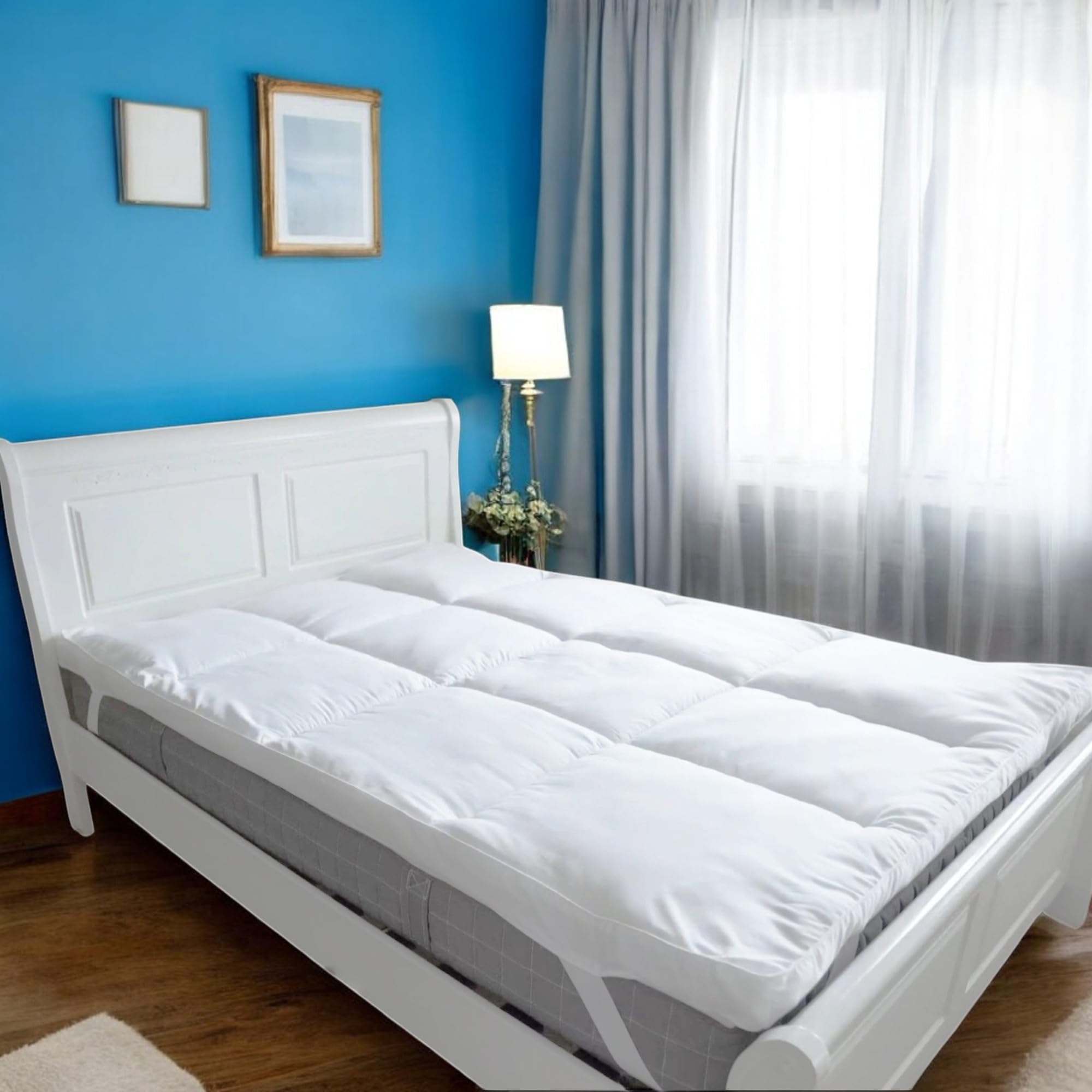 10 cm Mattress Topper Double Bed 135x190 Cm – Quilted Microfibre Ultra Soft Breathable 4 Inch Thick with Strong Corner Straps, Machine Washable Double Mattress Topper for Ultimate Comfort