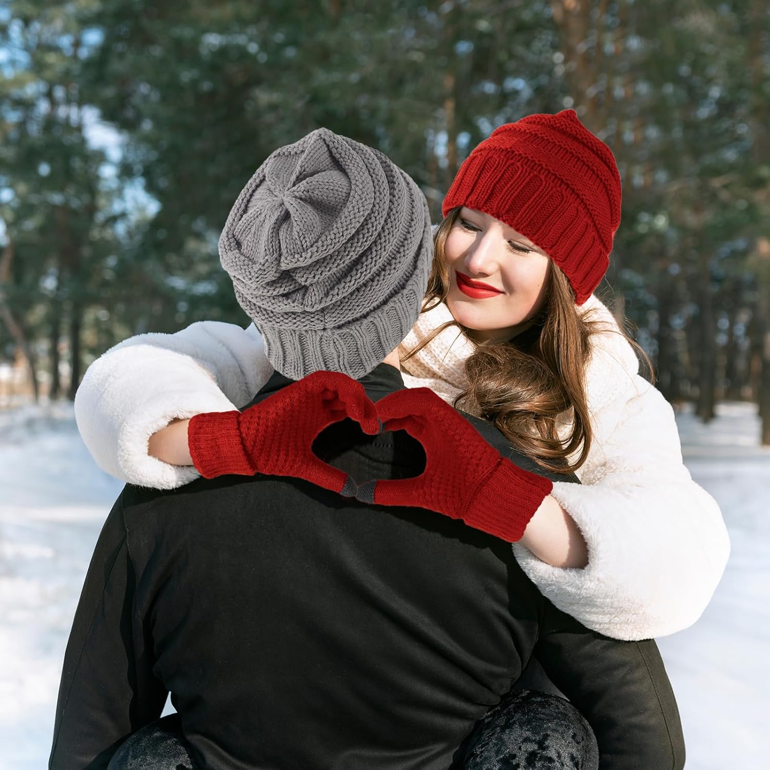 Suhine 16 Pcs Winter Beanie Hat Scarf Gloves Set Women Winter Knitted Hat Circle Scarves Touchscreen Gloves Earmuffs - Image 4