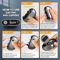 Vista 6 de Electric Nail Clipper: 3-in-1 Automatic Fingernail Trimmer, Polisher & Clip Storage with LED Light, USB Rechargeable & 2 Speed Gears Automatic