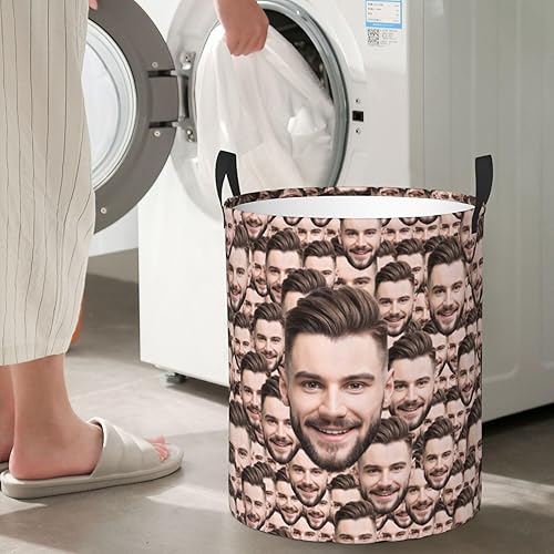 Miniatura 6 de Cesta de lavandería personalizada con cara, cesta de almacenamiento de ropa sucia con asa para baño, dormitorio, cesta de lavandería impermeable