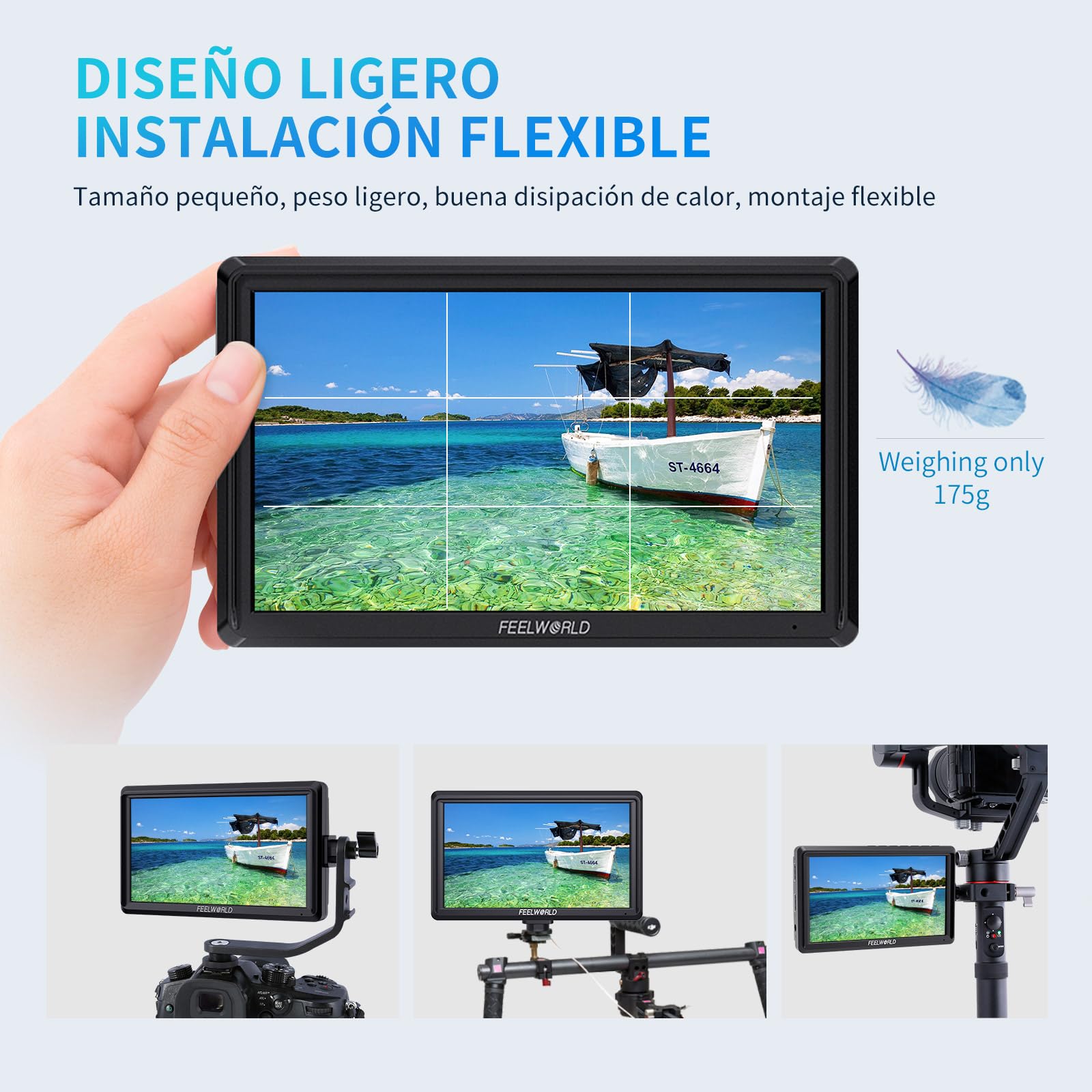 FEELWORLD FW568 V3 Monitor de Campo DSLR de 6 Pulgadas con Batería F550 de 2200 mAh y Estuche de Transporte, LUT de Forma de Onda Video Peaking Focus Assist 1920x1080 IPS 4K Salida de Entrada HDMI