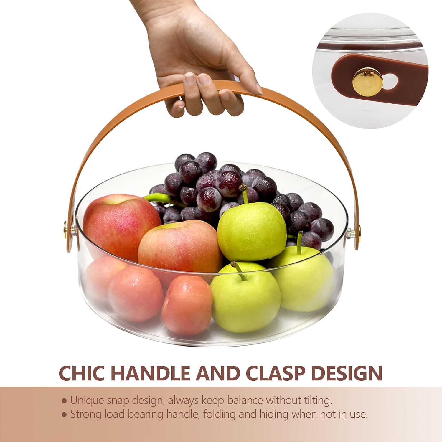Divided Serving Tray with Lid and Handle, Round Snackle Box Portable Snack Platters for Fruits Snacks Picnic Taco Bar Party-Clear