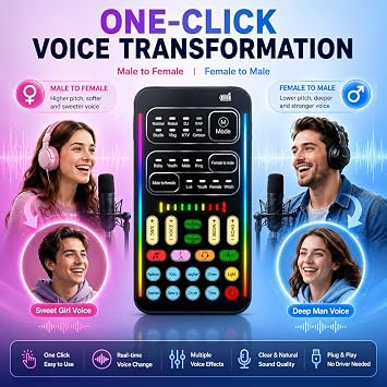 Voice Changer Sound Card Kit for Gaming, Streaming & Content Creation | Complete kit with mic headset and adapter, ready to use with simple plug and play setup.