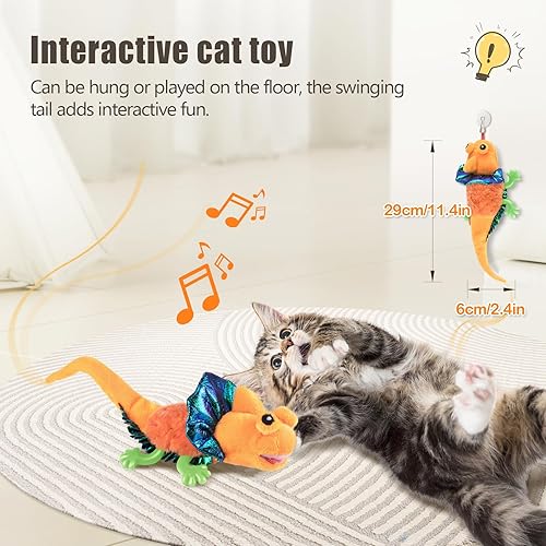 Miniatura 2 de Migipaws Juguetes para gatos, juguete de lagarto activado por tacto con hierba gatera para gatos de interior, recargable (naranja)