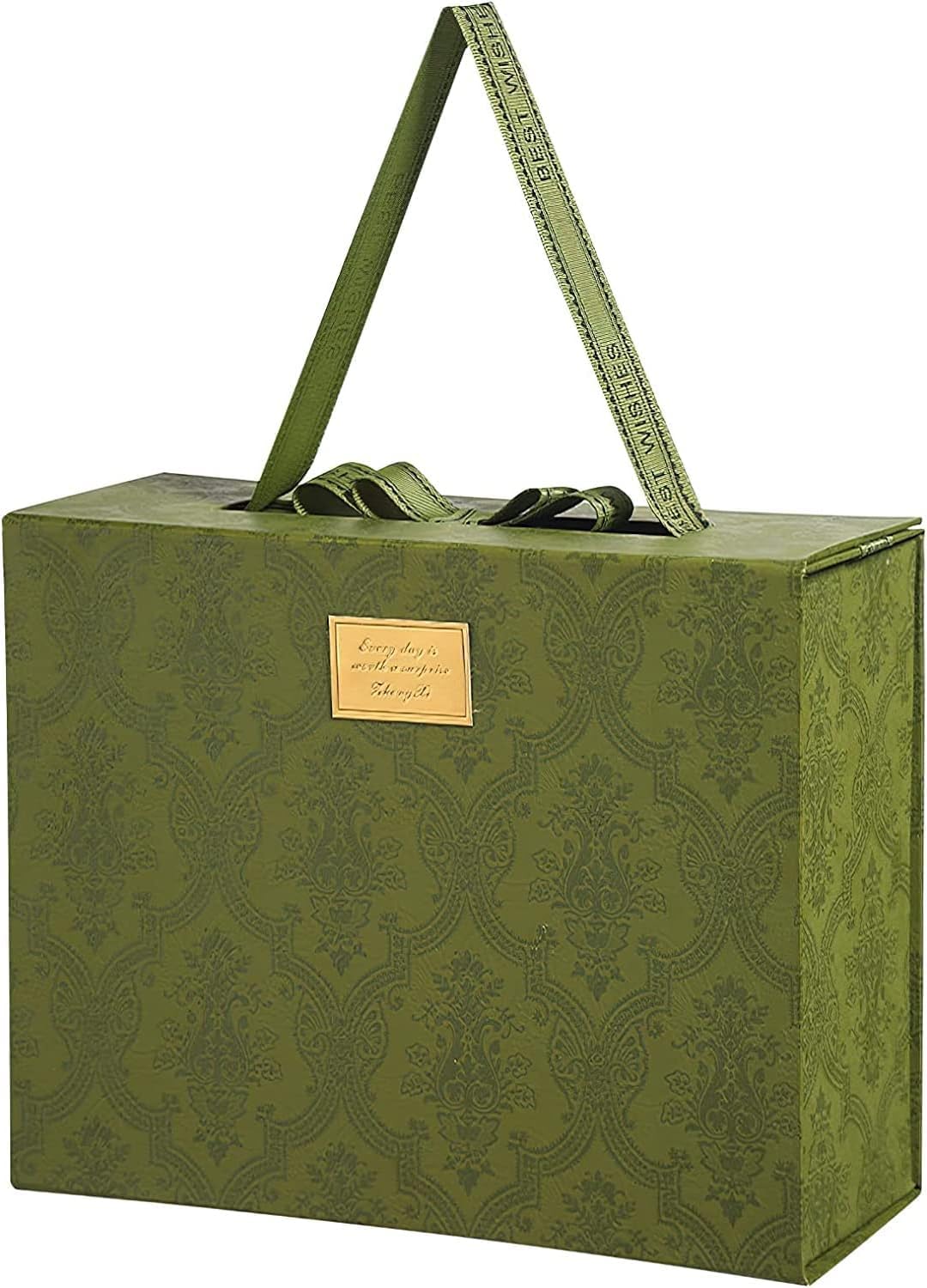 Portable Gift Box, Folding Gift Boxes for Presents With Lid, Retro Bridesmaid Gift Box, Birthday Gift Box, Valentine's Day, Wedding, Easter,Very Suitable for Festival, Birthday, Anniversary (green)