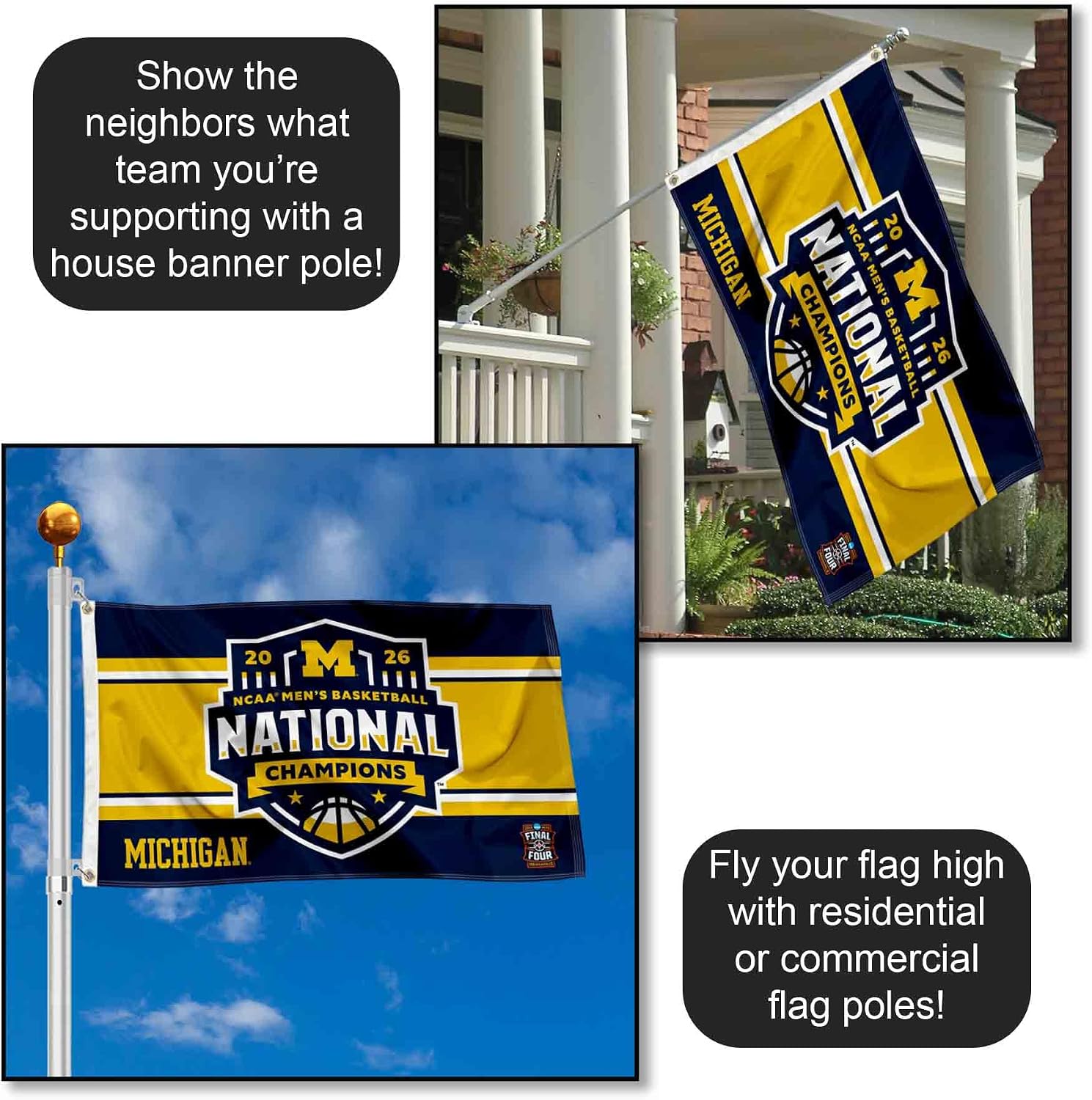 Michigan Team University Wolverines 2026 College Basketball National Champions 3x5 Grommet Flag