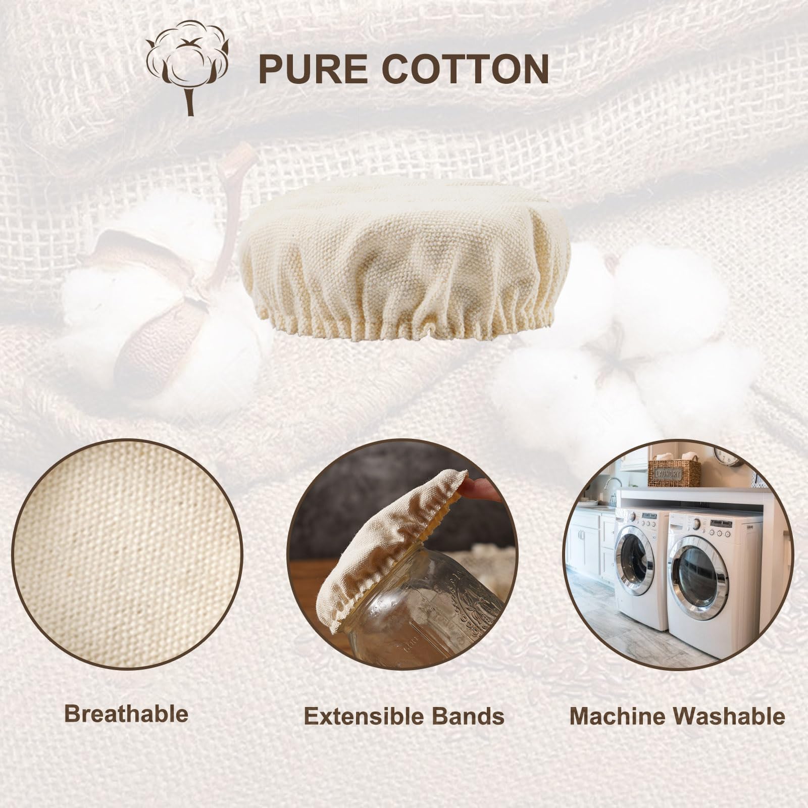 Housses Fermentation SonKu Lot De 6 - Tissu Coton/Lin Élastique - Pour Bocaux 7.6-10.2cm