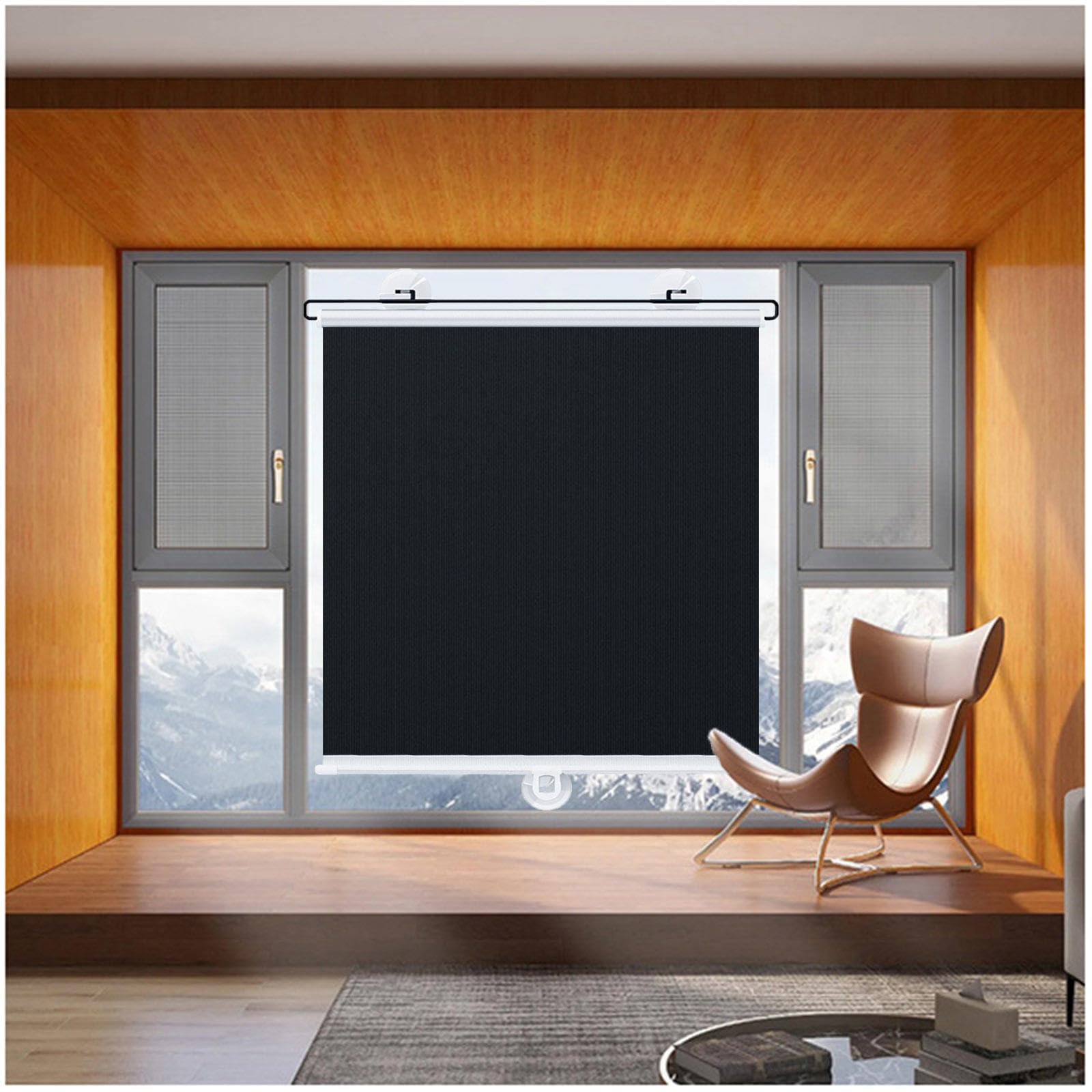 DECAKE Blackout Roller Shades Blind with Suction Cups, Curtains Without Drilling, Sunshade Roll Up Blinds for Windows, Temporary Blinds, Sunscreen/Privacy,Black-65x125cm/26 * 49in