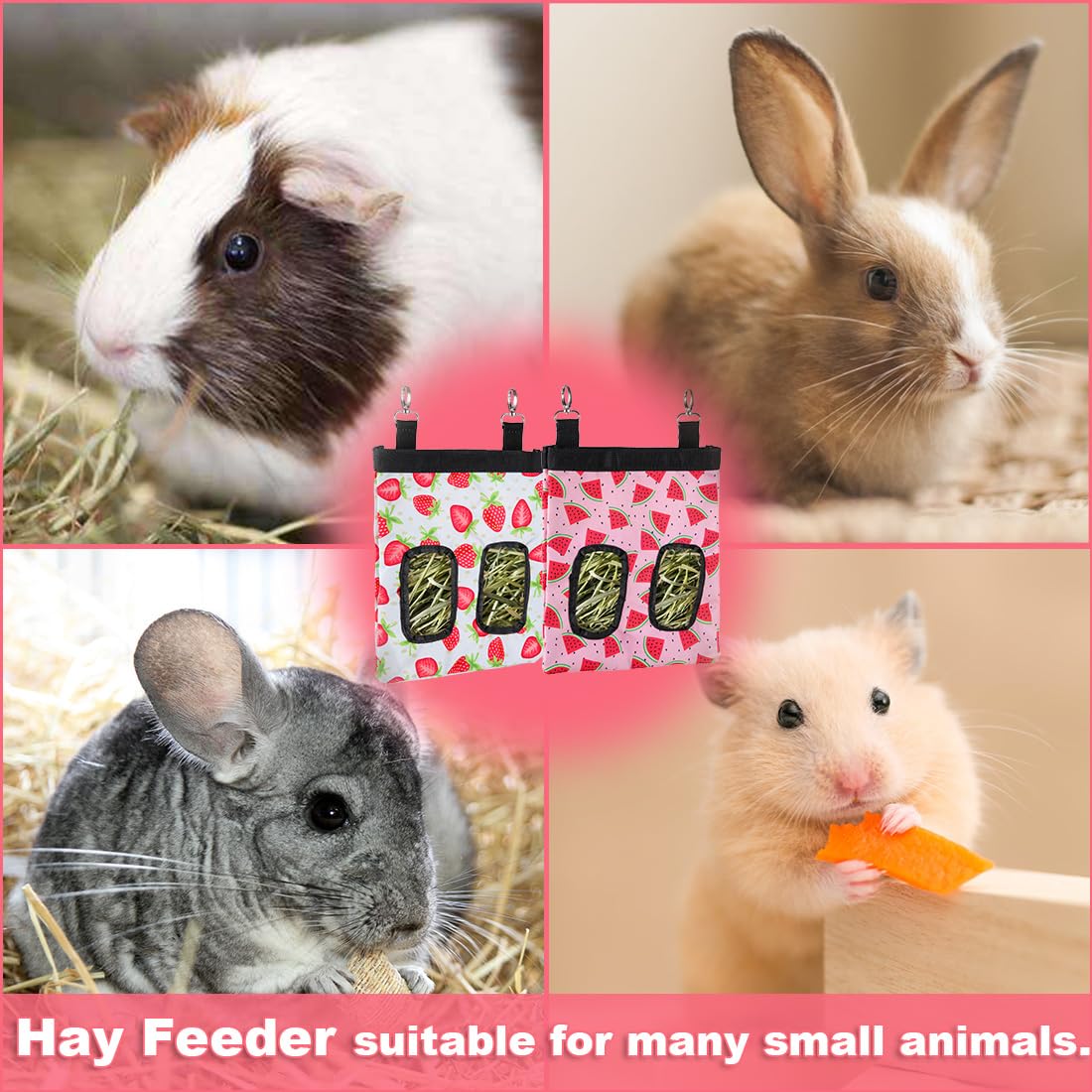 DZWLKJ Guinea Pig Hay Feeder, 2 Pack, 10 x 8 x 0.4 Inches, Stainless Steel, Rabbit Hay Bag, 600D Oxford for Small Pets,Chinchilla,Hamsters - image 6