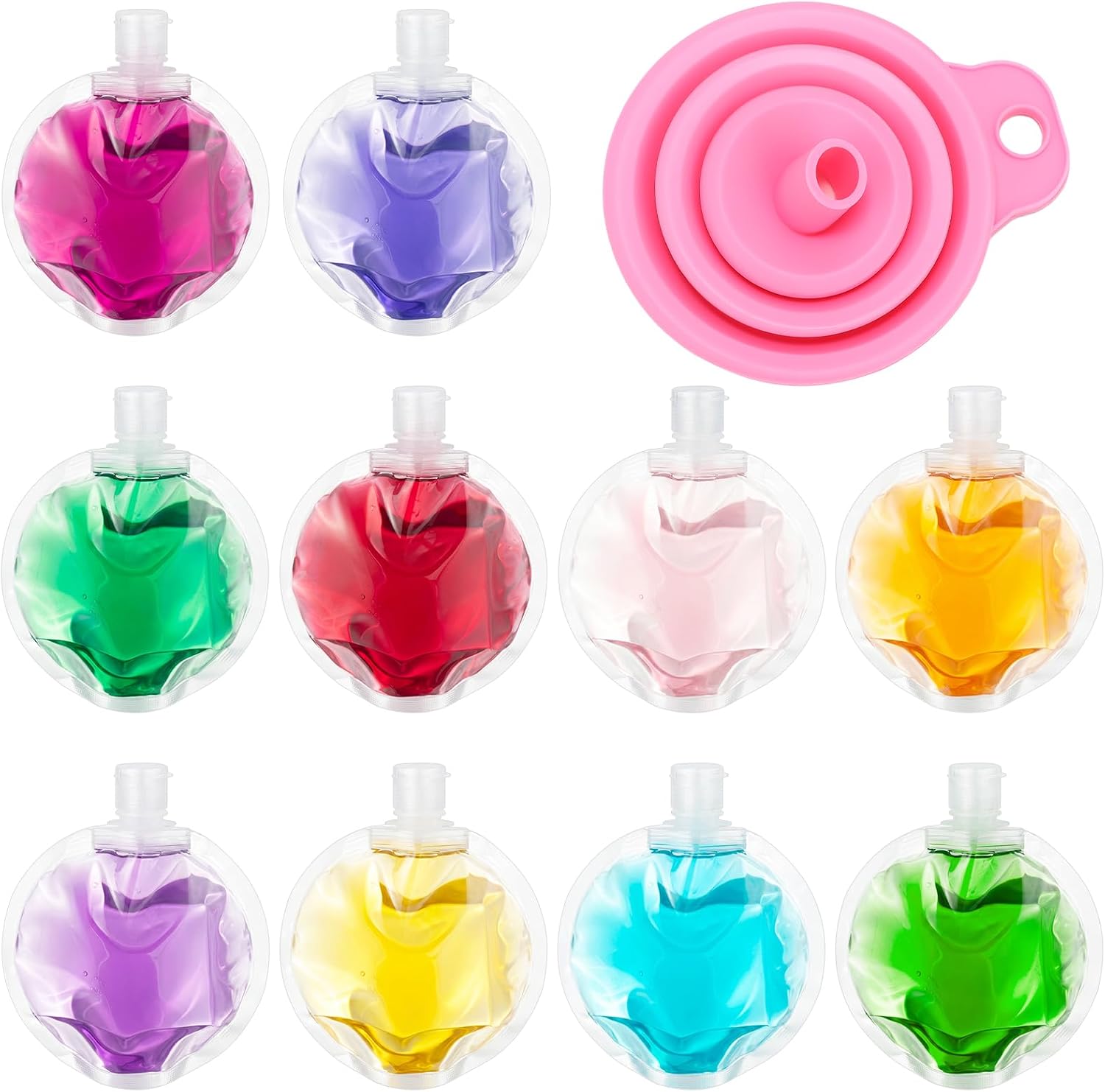 Remerry 10 Pcs Plastic Flasks, 3 Oz Concealable and Reusable Drink Pouches with Pink Funnel, Juice Liquid Bags Bra Hidden Flasks for Bar Party Gifts, Cruise Activities