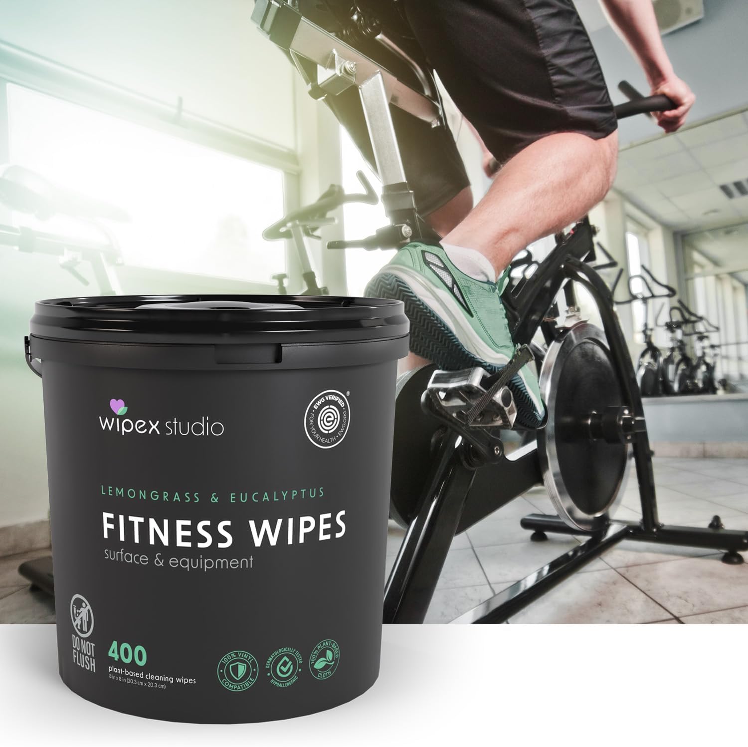 Wipex Gym Equipment Wipes Bundle – EWG Verified - Get 1600 Wipes with (2) Lemongrass & Eucalyptus Buckets & (2) Refill Rolls, Plant-Based Fitness Equipment Cleaner, Clean Surfaces & Gear