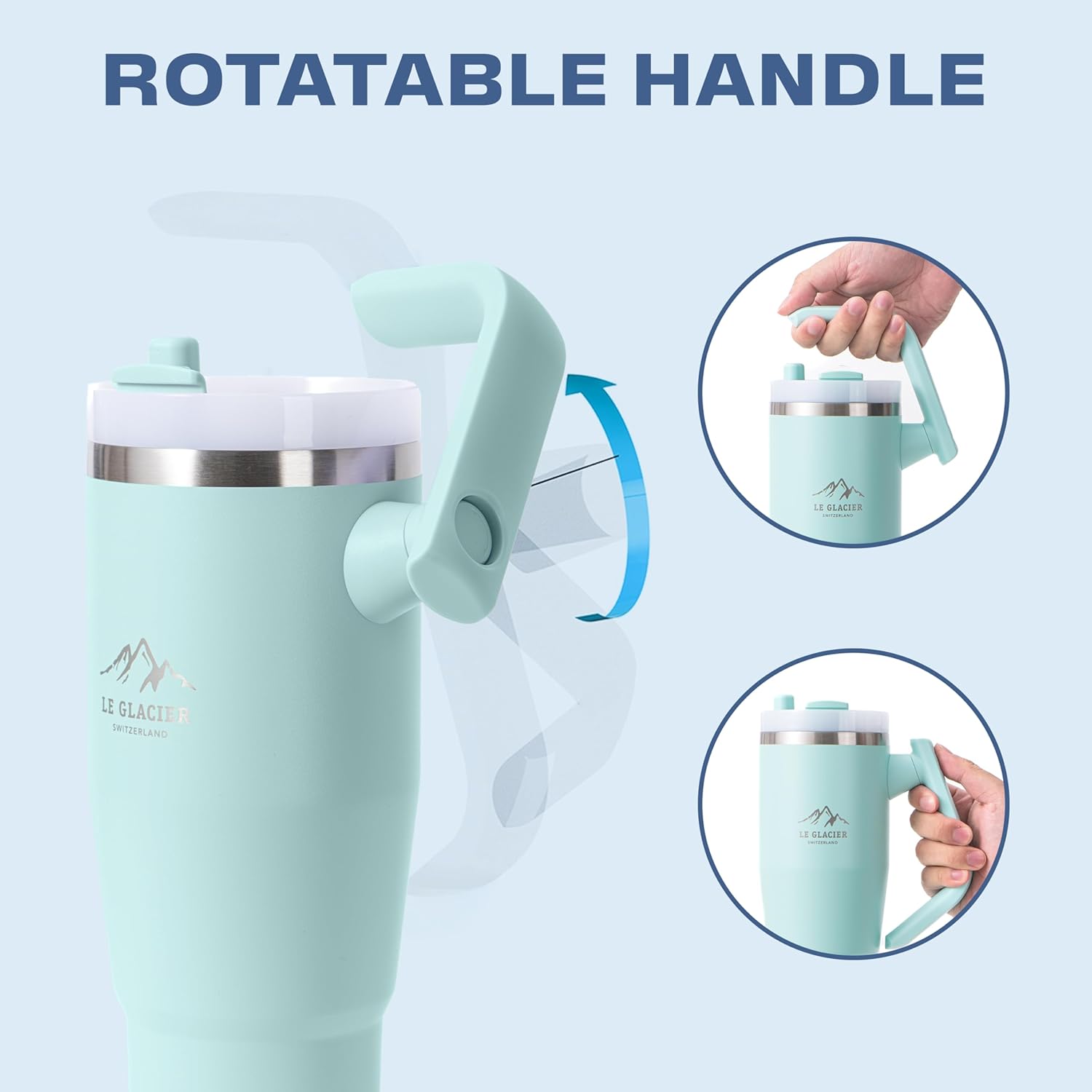 Thurston Tumbler – 40oz Stainless Steel Insulated Travel Cup with Handle & Straw Lid, Double-Wall Vacuum with All-in-One Rotational Handle & Retractable Straw for Hot & Cold Drinks (Teal)