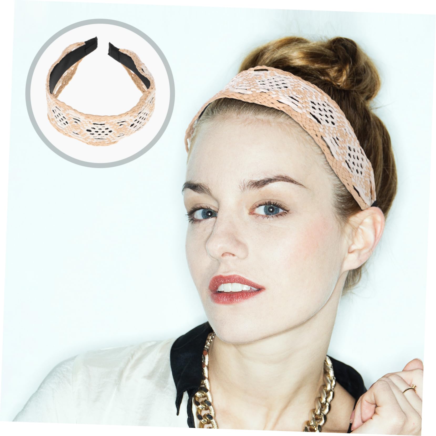 Ipetboom Bandeau Large en Raphia Tissé pour Femmes, Style Bohème Vintage, Coiffure Sécurisée et Facile à Porter, Accessoire Cheveux Beige pour Diverses Occasions