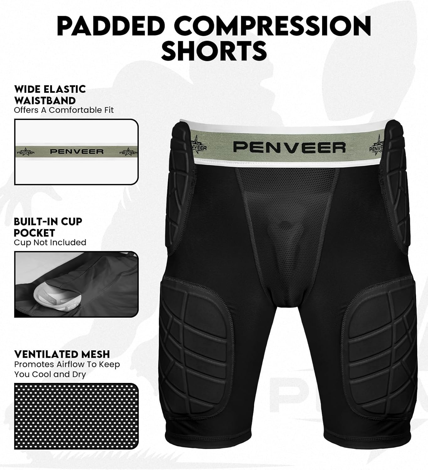 5.0 Football Girdle for Men & Boys with Cup Pocket - Padded Compression Shorts with Integrated Hip, Thigh & Tailbone Pads for Maximum Protection - Image 2