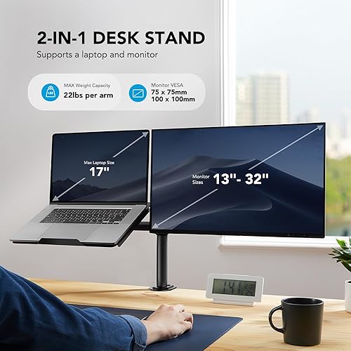 Miniatura 2 de HUANUO Soporte de monitor ajustable, soporte de escritorio de un solo brazo para pantalla de 32 pulgadas y portátil de 17 pulgadas, soporte