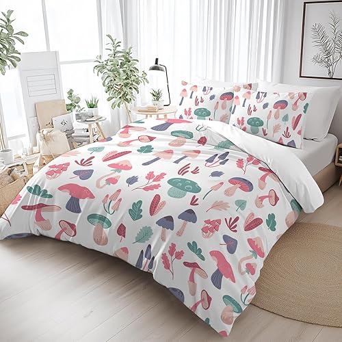 Miniatura 2 de SOULZZZ Juego de funda de edredón de hongos salvajes morados, tamaño individual, hojas de otoño, juego de ropa de cama de hongos coloridos para