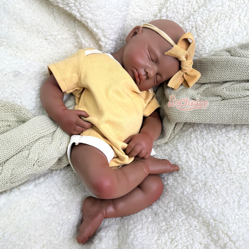 20'' Open Mouth Reborn Baby Dolls Full Body Silicone African American, Newborn Black Girl That Look Real Sleeping Babies Advanced Painted Gift (Girl,African)