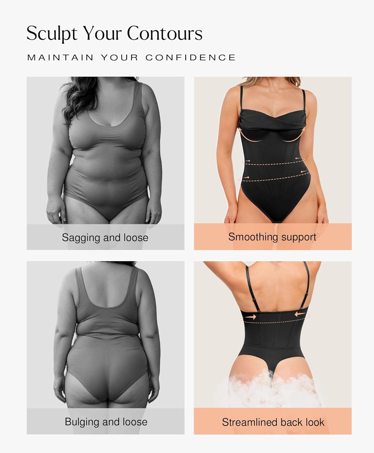 Popilush Corset Bodysuit for Women Tummy Control Shapewear Bodysuits Cowl Neck Going Out Tops Concert Outfits