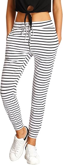 SweatyRocks Women's Elastic Waist Sweatpants Graphic Yoga Workout Jogger Pants, Striped, XXL : Amazon.ae: Fashion