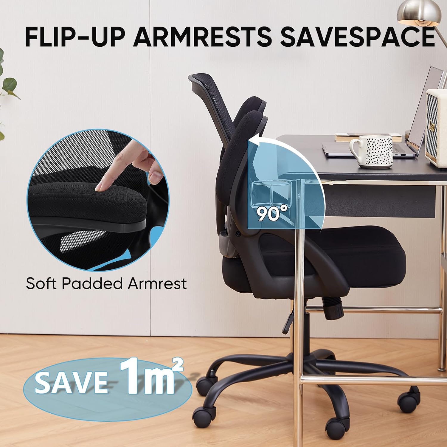 Big and Tall Office Chair 500lbs for Heavy People Mesh Wide Office Chair with Flip-up Armrests Heavy Duty Computer Desk Chair Ergonomic Lumbar Support Rocking Executive Chair for Home Office Black