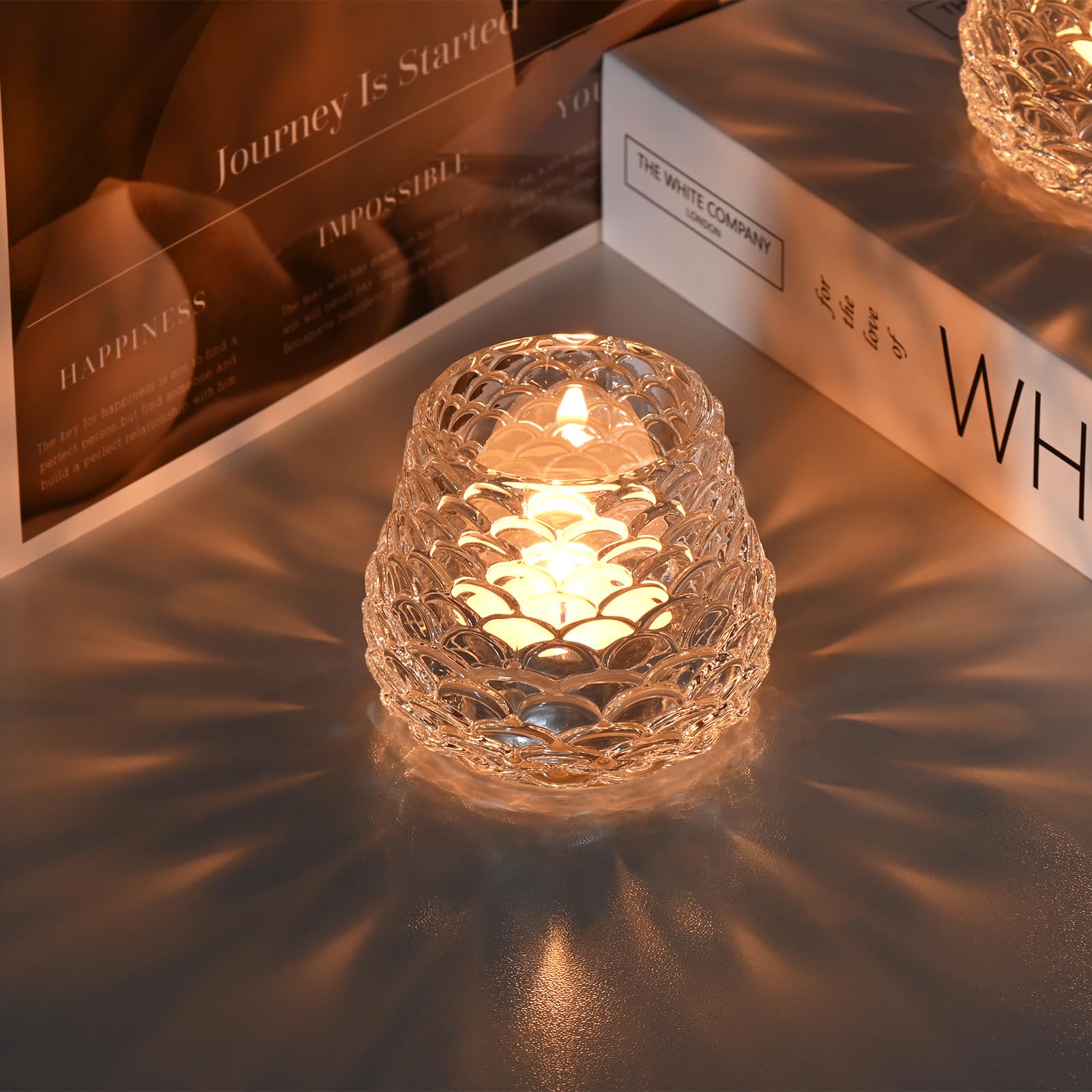 Set di 4 Portacandele in Vetro per Candeline, Portalumini Trasparente per Centrotavola, Porta Tealight in Vetro per Natale, Matrimonio, Festa di Compleanno, Decorazione per la Casa (Pigna)