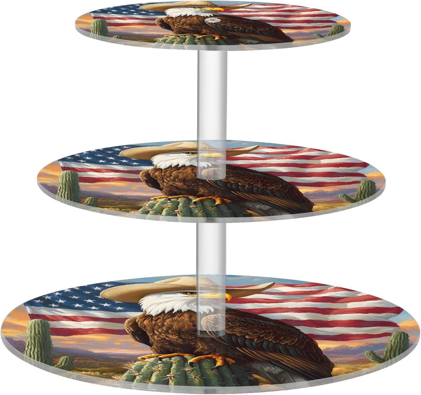 3 Tier Cupcake Stand Eagle American Flag Cactus Acrylic Tower Tiered Tray Stand for Wedding Birthday Party Decoration