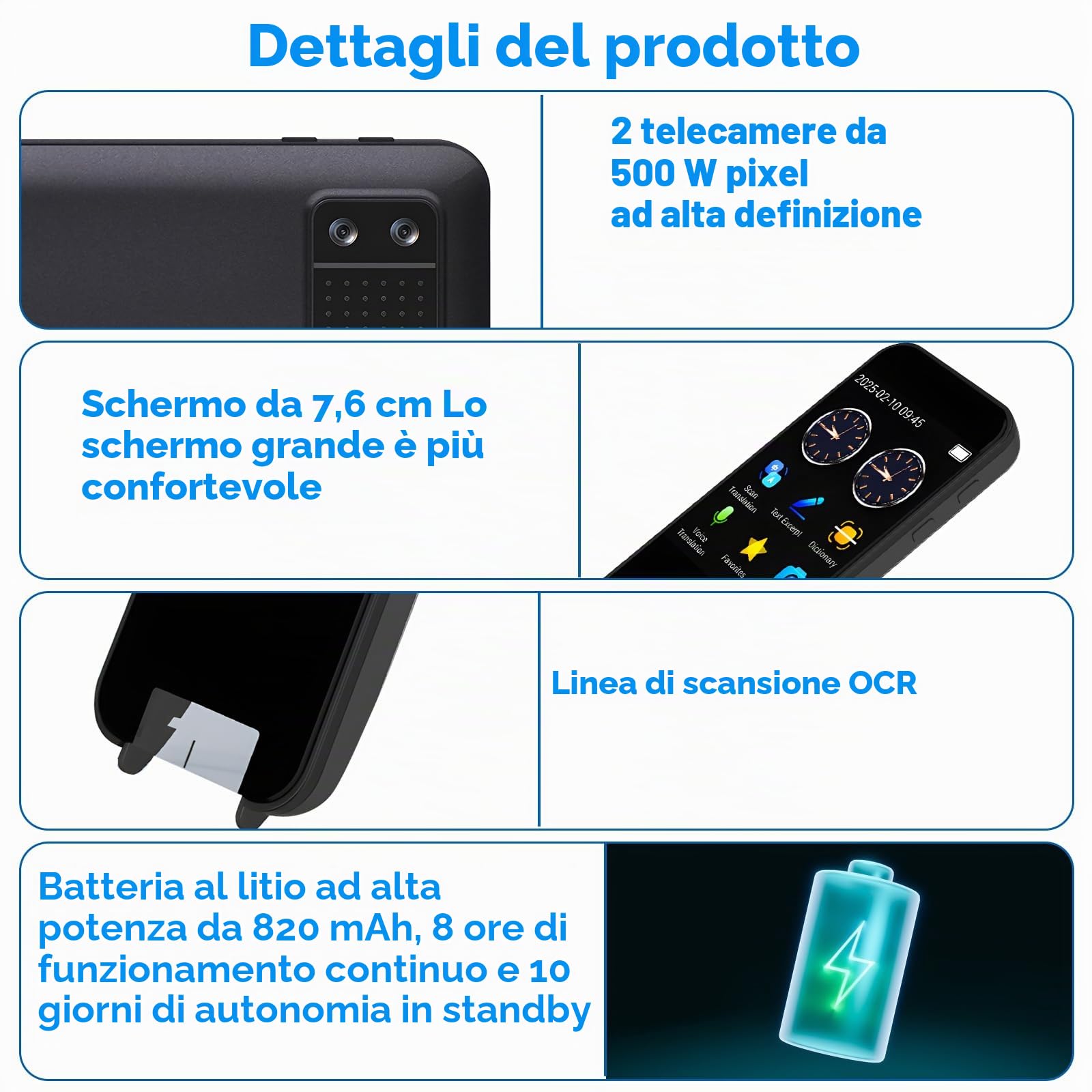 Scan Reader Pen - Penna di traduzione per 113 lingue per bambini e studenti con dislessia, scansione offline e traduzione vocale in 8 lingue, supporta la scansione in testo e traduzione di foto