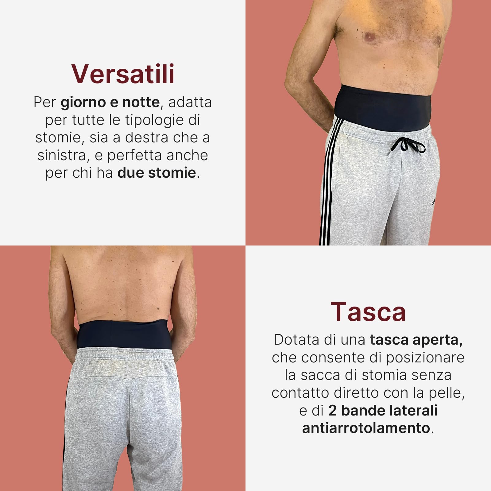 Glico Line Fascia 24 Ore per Stomia Unisex, Ideale per Giorno e Notte, Tasca Interna per Contenere la Sacca, Made in Italy, Nero, M