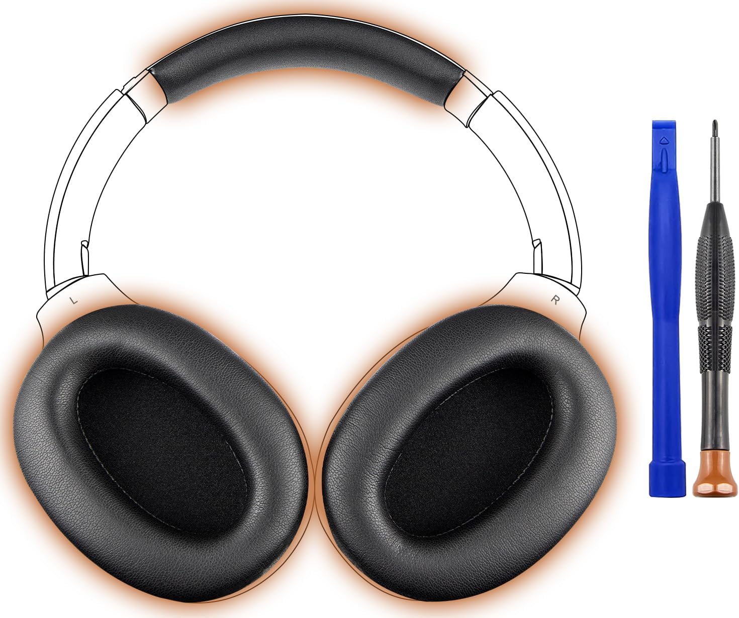 SOULWIT Replacement Kit for Sony WH-1000XM2 (WH1000XM2) & MDR-1000X (MDR1000X) Headphones, Ear Pads Cushions + Headband Replacement Headstrap Pad Repair Part - Black