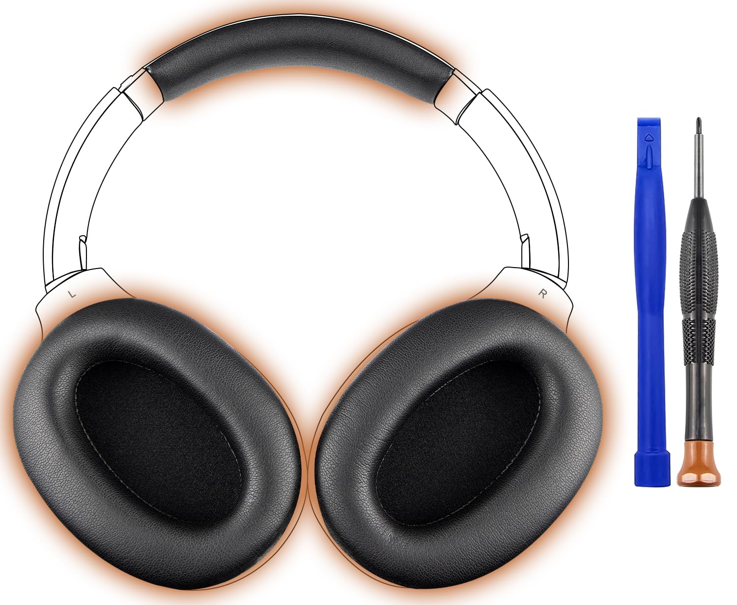 SOULWIT Cuscinetti Auricolari + Archetto, Ricambio Kit per Sony WH-1000XM2 (WH1000XM2) e MDR-1000X (MDR1000X) Cuffie, Padiglioni Cuffie e Fascia Superiore - Nero
