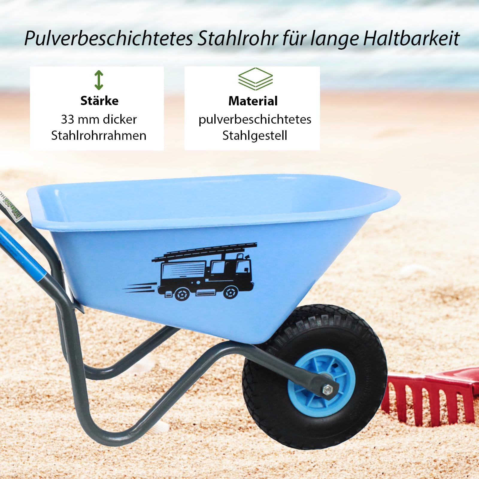 Kinderschubkarre Uni 40 kg Traglast Stahl Kunststoff grün Vollgummirad Gartenkarre