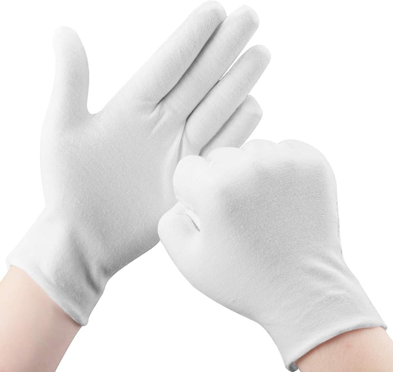 30 guantes de algodón blanco para manos secas, eczema hidratante durante la noche, guantes blancos de tela estirables para hombres y mujeres para joyería de monedas, inspección de plata, Halloween