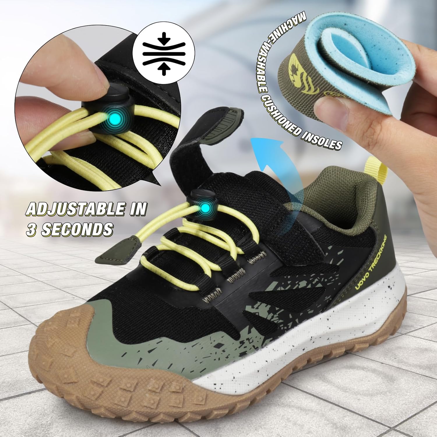 UOVO Girls Boys Hiking Shoes Boys Girls Waterproof Sneakers Kids Running Tennis Outdoor Shoes Non-Slip Lightweight - Image 5