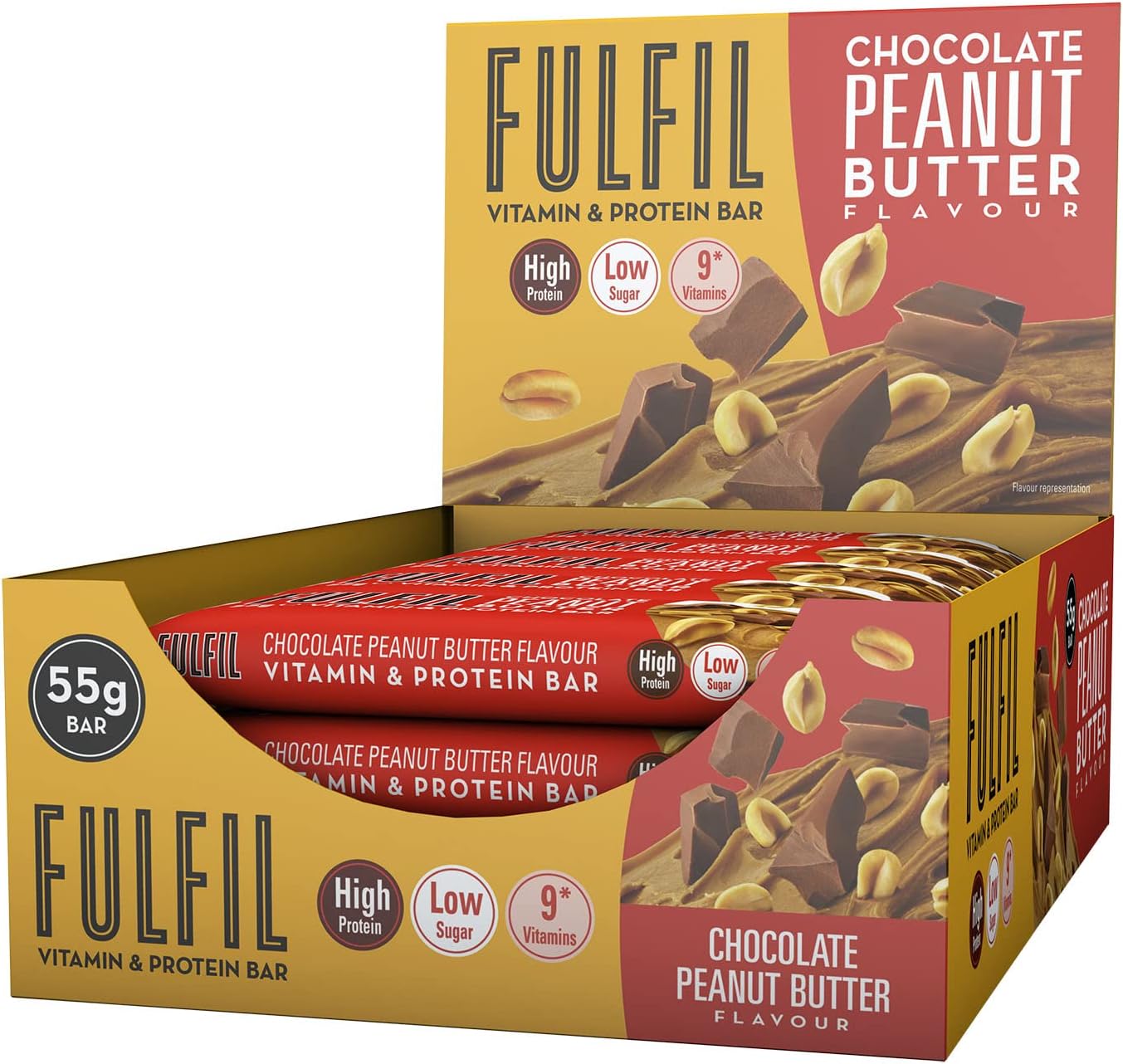 Vitamin and Protein Bar (15 x 55 g Bars) - Chocolate Peanut Butter Flavour - 20 g High Protein, 9 Vitamins, Low Sugar
