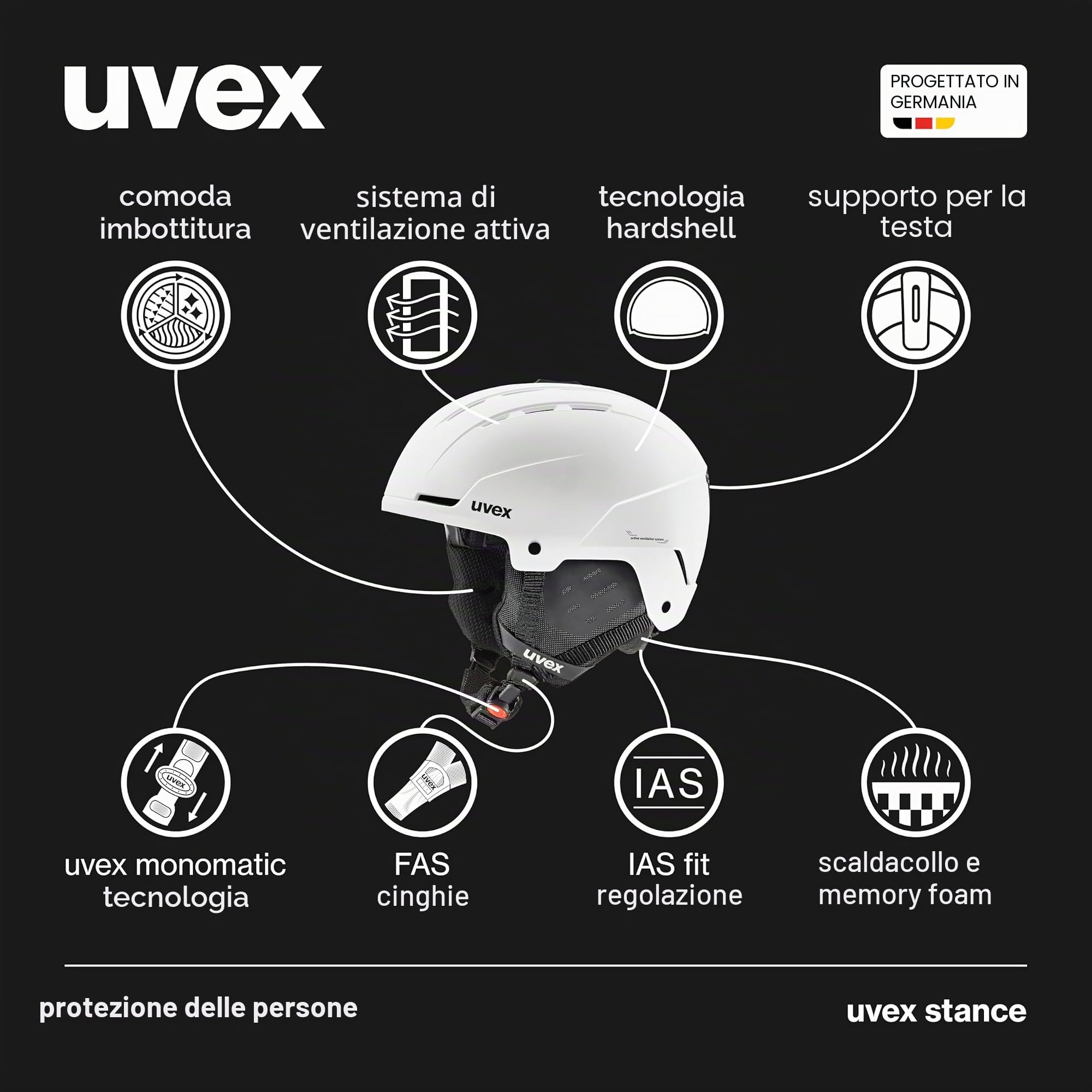uvex Stance - Casco da sci robusto ed efficiente per uomo e donna con regolazione individuale della taglia
