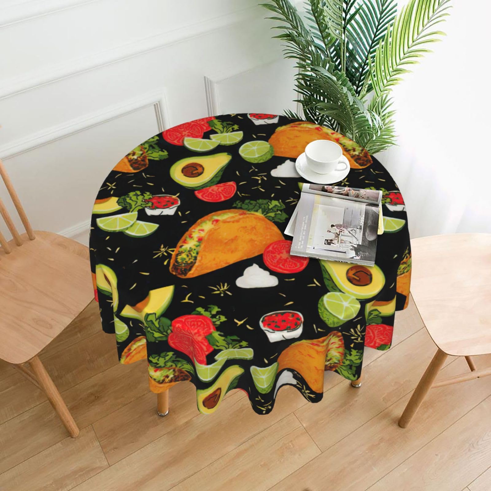 SDEGTHO food print Print Modern Retro Round Tablecloth 60in Polyester Fabric Cover for Party Dining Table Washable