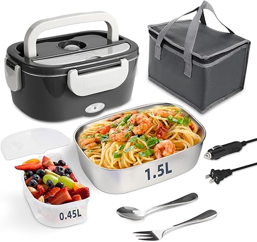 Miniatura 17 de Fiambrera eléctrica para alimentos, calentador portátil de 80 W para auto, camión, trabajo con contenedor de acero inoxidable 304, 12 V/24 V/110 V,