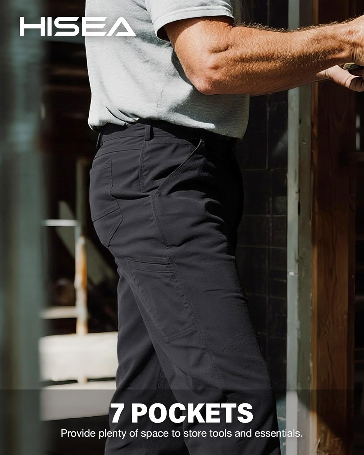HISEA Flex Work Pants for Men Construction, Mens Stretch Canvas Utility Pants with 7 Pockets - Image 5