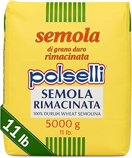 Molino Polselli Italian Semola Rimacinata Flour 11 lbs (5kg) - Fine Durum Wheat Semolina for Fresh Pasta, Bread, Gnocchi & Pizza