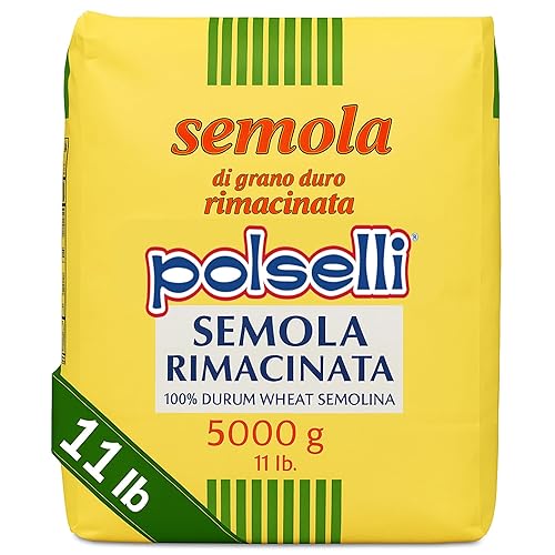 POLSELLI Harina de sémola italiana, 11 libras (5 kg), Sémola molida fina Rimachinata para pasta fresca, pan, trigo duro, Producto de Italia,