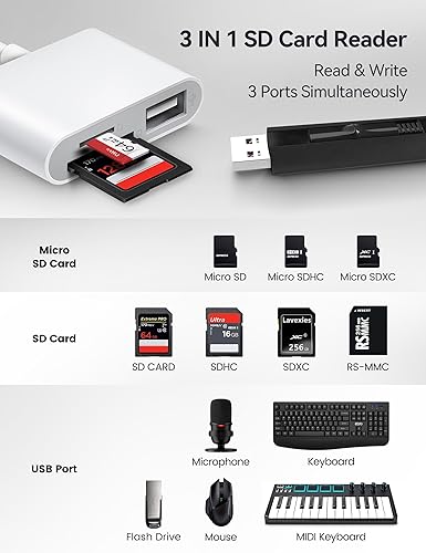 Miniatura 2 de Lector de tarjetas USB C a SD, adaptador de tarjeta SD con puertos USB 3 SD MicroSD, lector de tarjetas de memoria BnmxTek USBC para iPhone 15 Pro