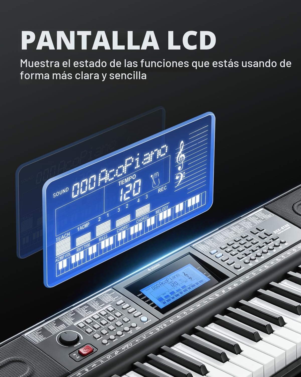 Donner Keyboard Piano 61 Key, Kit de teclado eléctrico con 249 voces, 249 ritmos - Incluye soporte de piano, taburete, micrófono, regalo para principiantes, negro (DEK-610S)