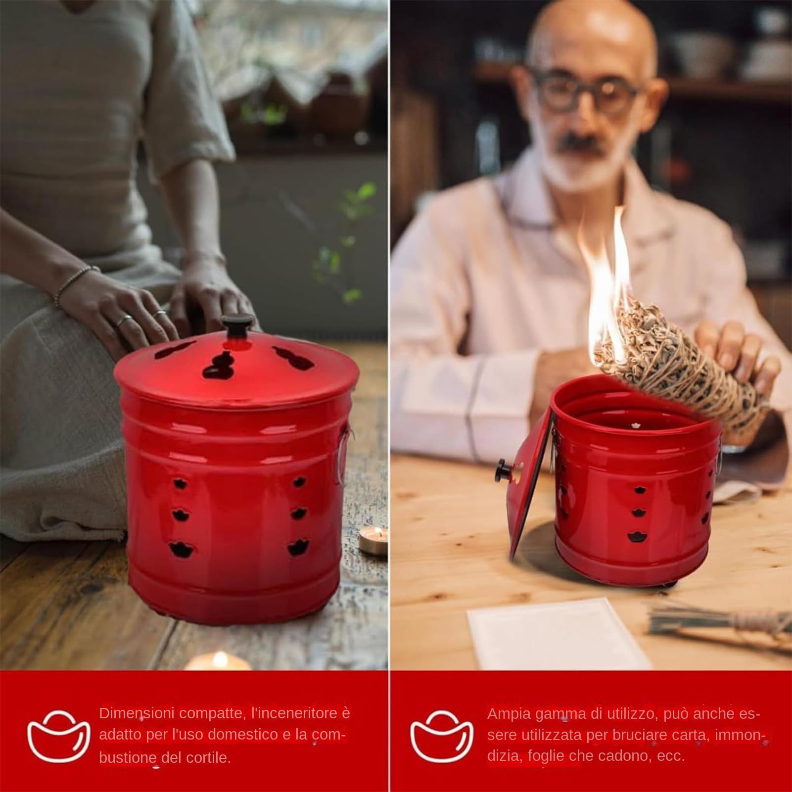 per Bruciare all'Aperto con Coperchio | Secchio per Bruciare Carta con Maniglia Ergonomica,Secchio Antiscintilla Per Giardino Terrazzo Spiaggia Balcone Cortile Interno