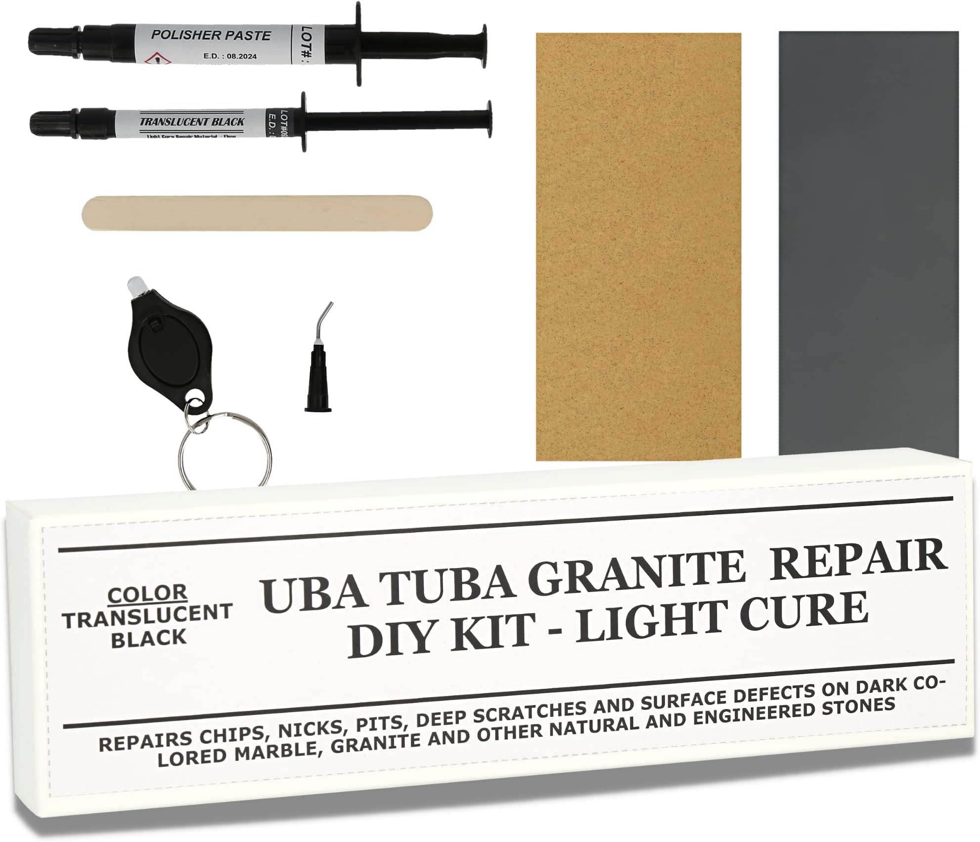 Granite Repair Kit (Black, UBA Tuba) I Suitable for Most Repairs I Also for Tile, Countertop, Fiberglass & Ceramic Surfaces I Fix Broken Chips & Cracks in Minutes