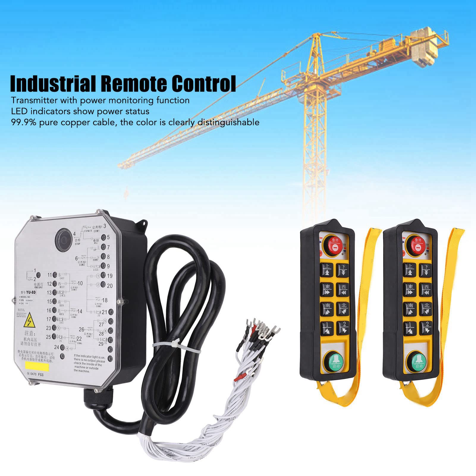 Control remoto industrial 800MHz 10 botones Indicador LED Material ABS Controlador de grúa Accesorios de polipasto para grúas transportadoras (CA 220 V.)