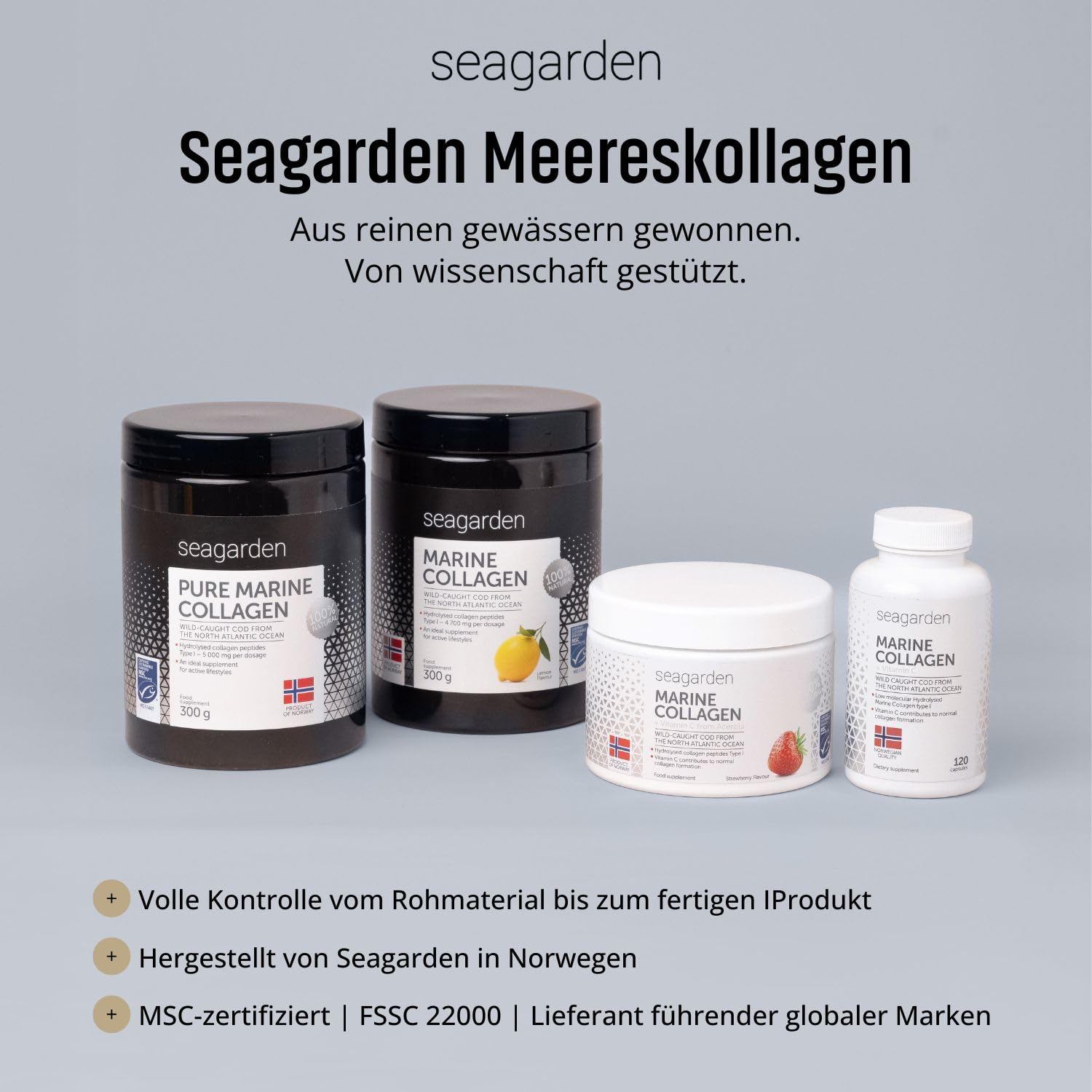 Seagarden Meereskollagen Typ 1 Pulver - 300 g, 60 Portionen